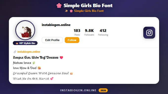 Instagram Bio Stylish Font Simple Girls